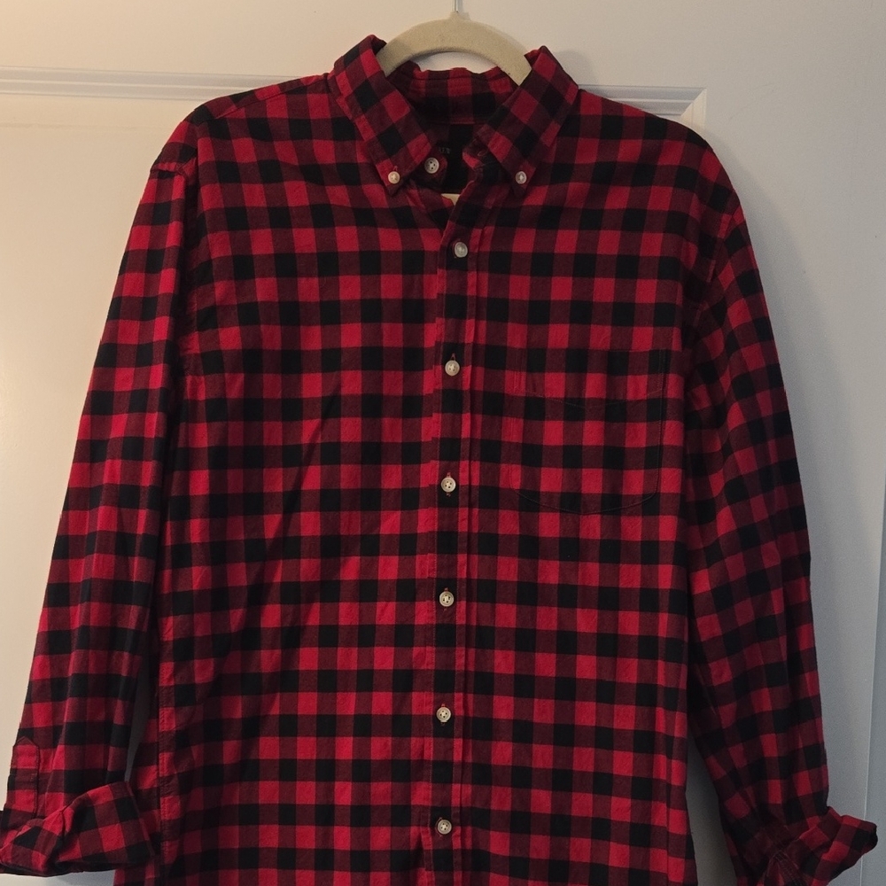 J. Crew Men's Red and Black Plaid Shirt